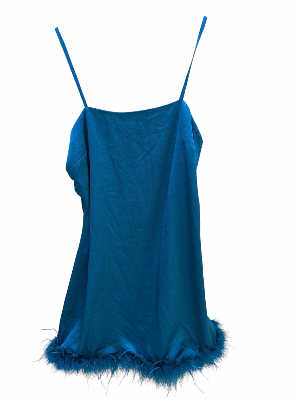 Teal Blue Feather-Trim Slip Chemise - Unbranded